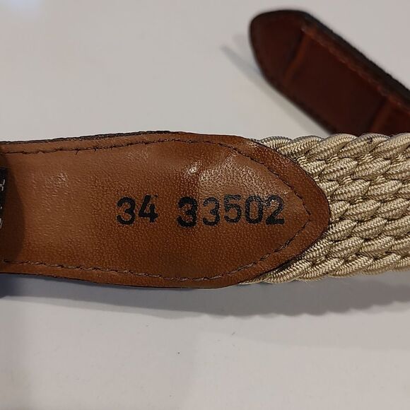 Brighton Tan Woven Web Belt with Croc Embossed Leather and Solid Brass Buckle - Picture 4 of 12